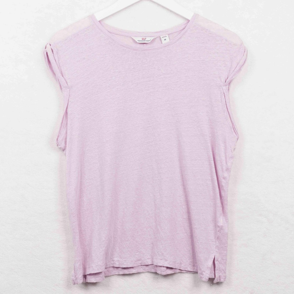 VINEYARD VINES 100% Linen Rolled Sleeve T-Shirt Lavender Beachy Coastal Summer M